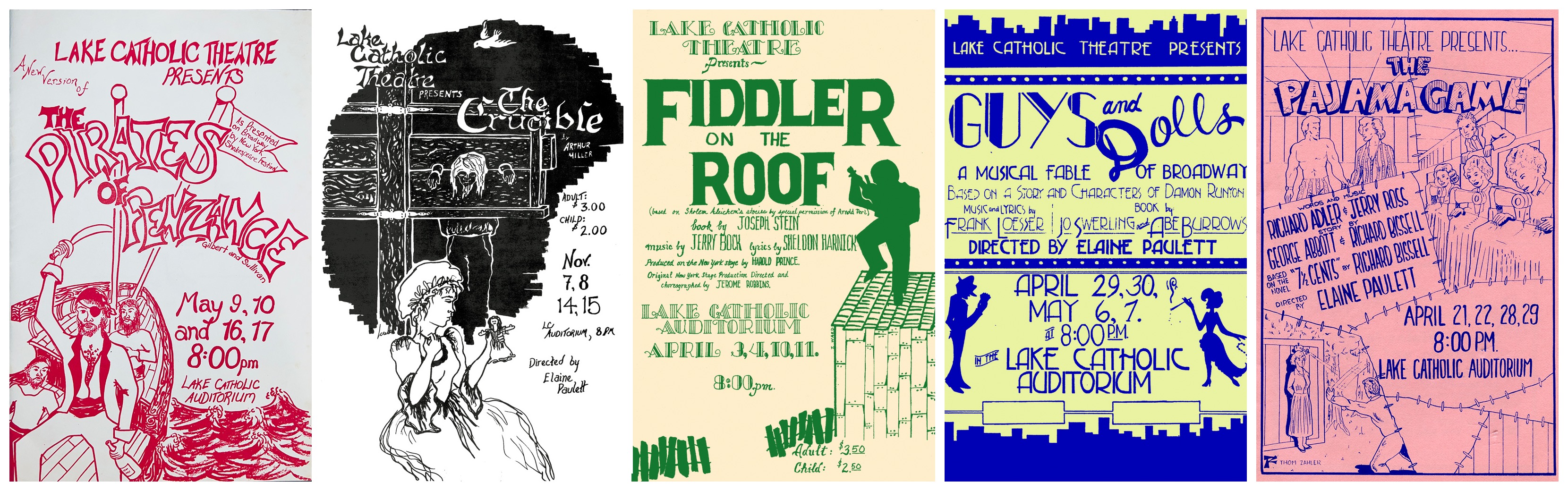 Posters of the five high school shows in which I performed.