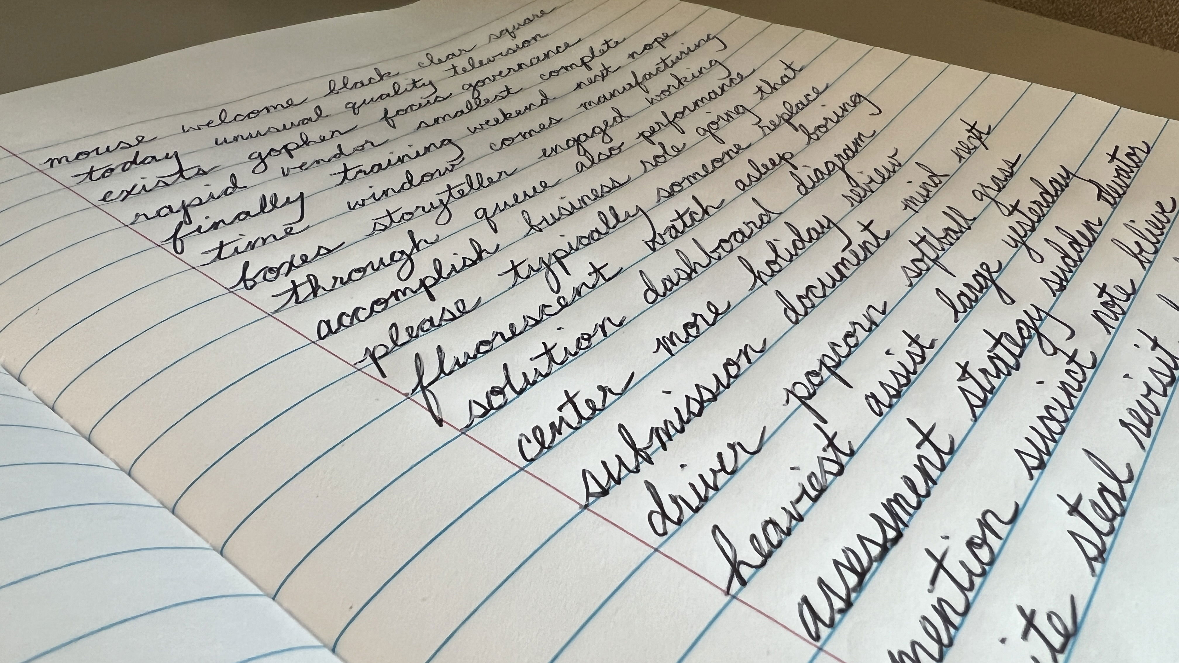 I write down random words that I hear during meetings as a way of practicing my cursive handwriting.