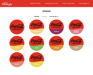 These are the Coke Zero flavors currently available at US Coca-Cola Freestyle machines. (screenshot from the Freestyle website)