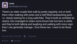 An older couple goes out for a walk...