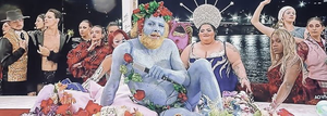 The blue guy is Dionysus. The woman is a DJ, not JC.