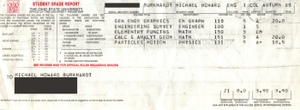Grade report from my first quarter at Ohio State. My student ID was my Social Security Number.
