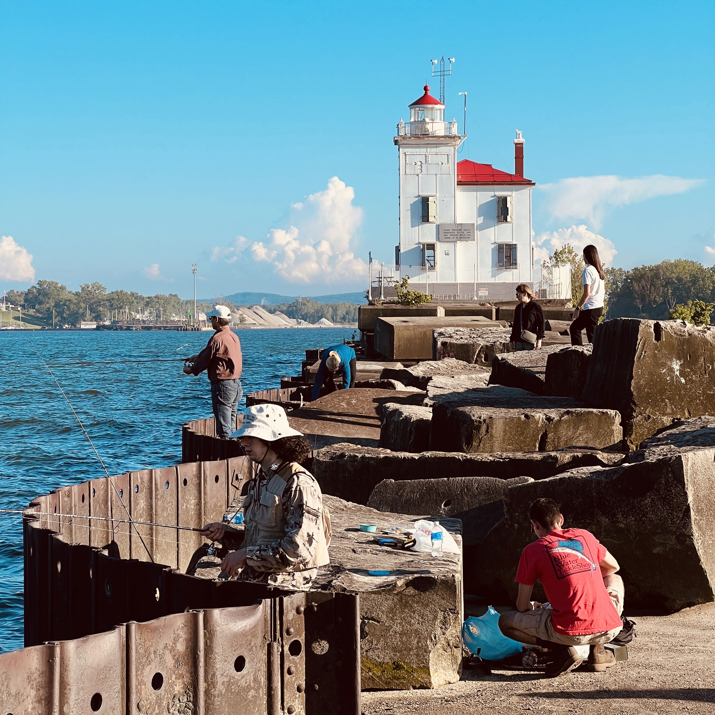 The breakwater is a good place to fish and to sightsee, but you have to climb over some very big rocks to get there.